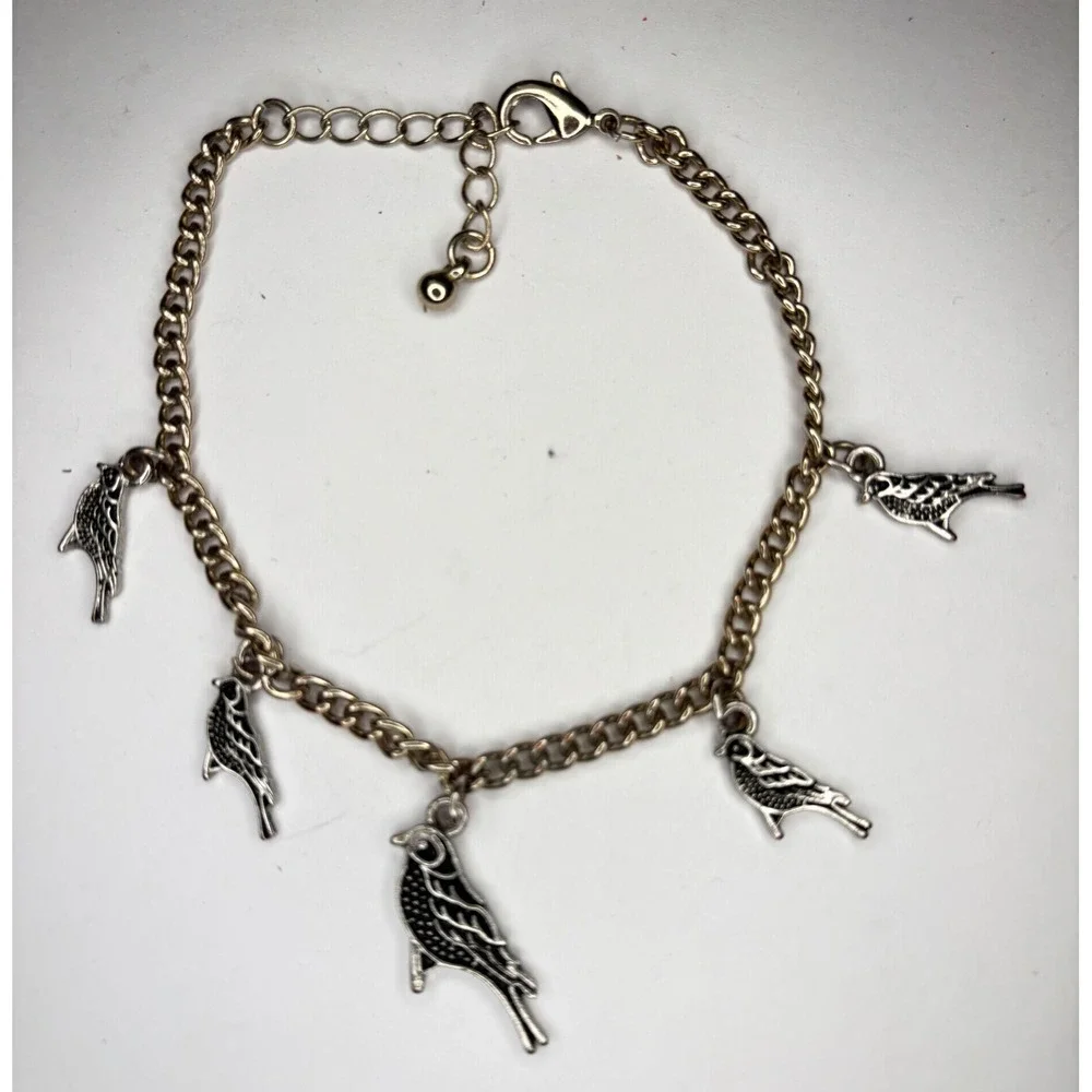 Raven Bird Charm Bracelet Silver Tone Adjustable 7.5-9